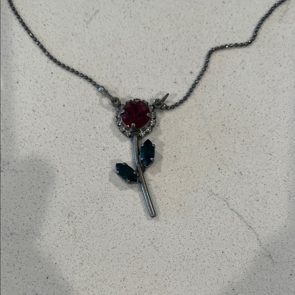 Elegant Red and Silver Rose Pendant Necklace